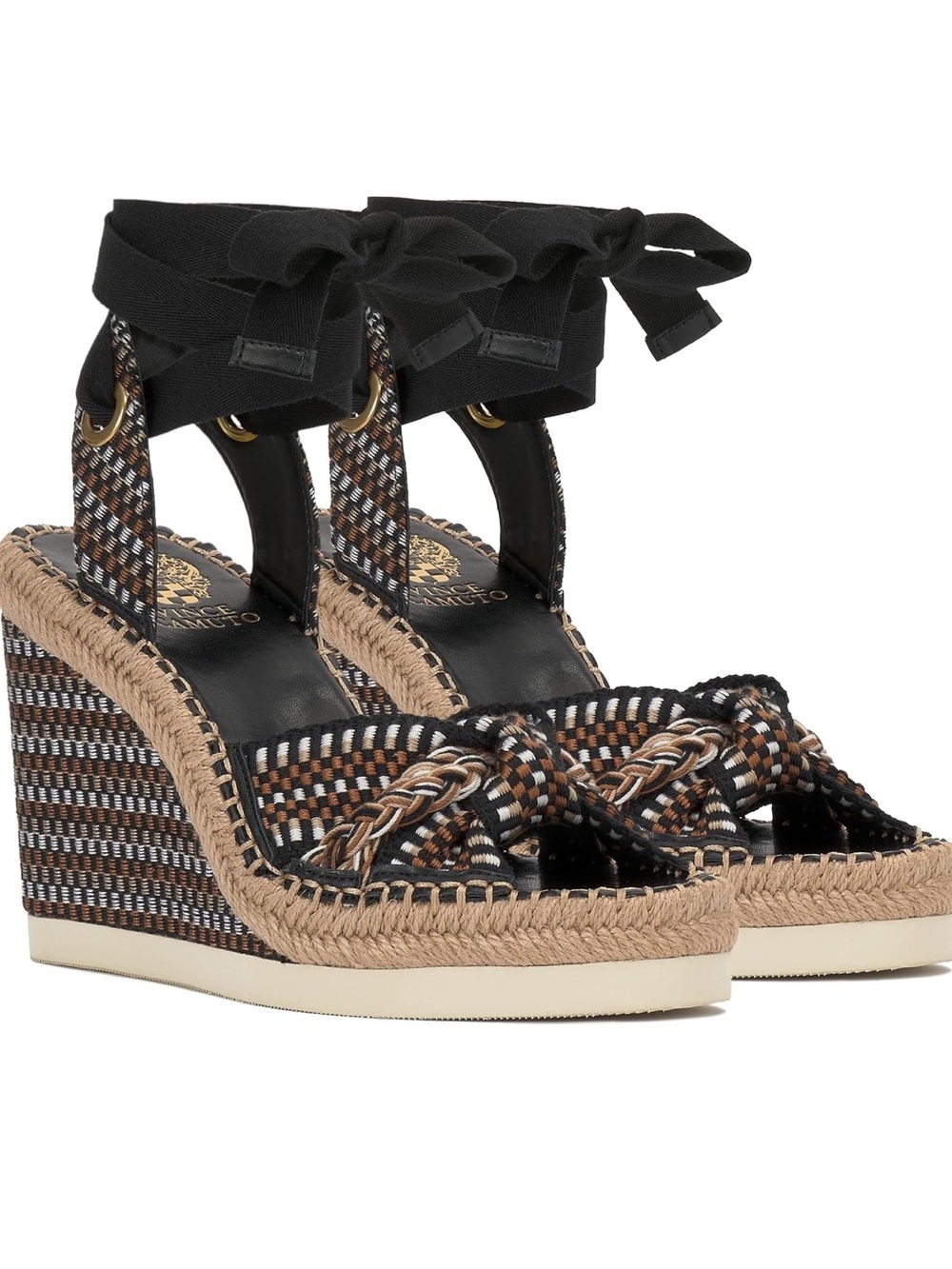 Black and Brown Woven Espadrille Wedge Sandals